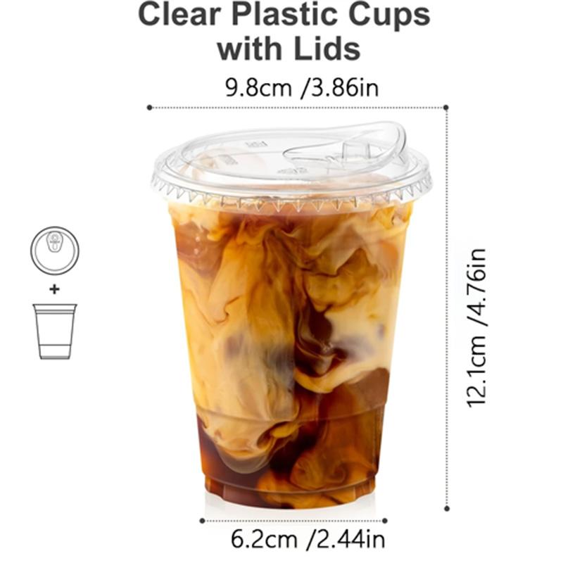Disposable Cold Cups with Sip Lid, Food Grade Biodegradable PET Cups, Leak Proof Iced Drink Cups for Coffee Milk Tea Shop – For Café  Tea Home Party Gift