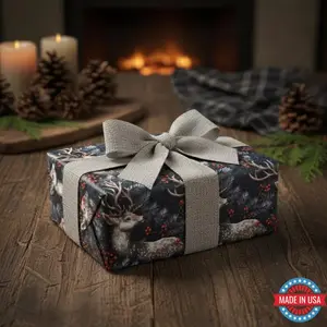 Dark Winter Deer Wrapping Paper: Evergreen Berry Gift Wrap, Reindeer Paper