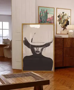 Halftone Cowgirl Poster, Western Aesthetic Decor, Southwest Wall Art, Cowboy Digital Print