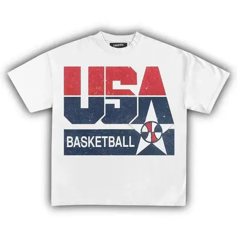 Unisex USA Basketball Vintage T-Shirt Retro Graphic Tee 100% Cotton Crewneck Short Sleeve Casual Summer Top Lightweight Breathable Streetwear for Men Women Daily Wear Sporty Aesthetic Apparel
