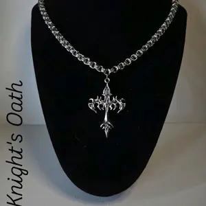 Knight's Oath Chain with Intricate Cross Pendant - Silver Tone, Durable Link Design, Perfect for Daily Wear