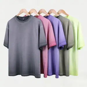 1/4 Pack Heavyweight 100% Cotton Washed Gradient Oversized T-Shirt | Vintage Acid Washed Drop Shoulder Blank POD Base Tee | Streetwear Casual Daily Summer Outfit | Unisex Mens Womens Cotton Crewneck Short Sleeve Multi Color Tee