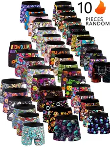 Random 10 Pack Floral Print Briefs, Fashionable Trendy Patterns, Comfortable Breathable, Ideal for Casual Wear, Sports, Fitness, Boxing, Boxer Briefs Set