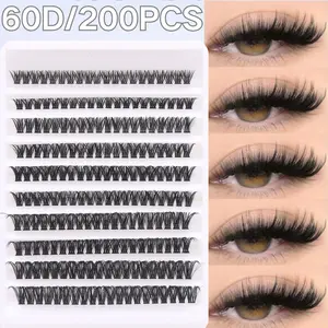 200Pcs Cluster Design Lashes 60D Balck Individual Lashes Mix 8-16mm Versatile Lengths D Curl Lash Extensions Clusters Lashes DIY Eyelash Extension At Home Lash Clusters, Eyelash Clusters, Individual Eyelashes, Lashes, Fake Lashes