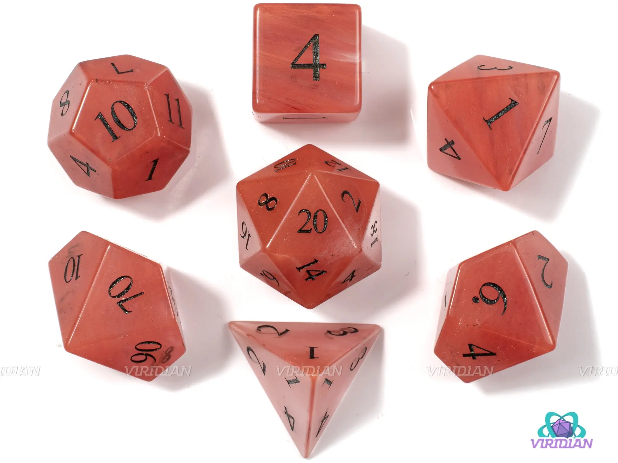 Watermelon Glass | Real Gemstone Dice Set (7) | Dungeons and Dragons (DnD) | Tabletop RPG Gaming