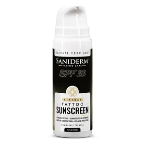 Saniderm - Mineral Tattoo Sunscreen - SPF 33 Non Nano Zinc Oxide UVA UVB Protection Lightweight Fast Absorbing for Healed Ink Daily Skin Care - 50 ml