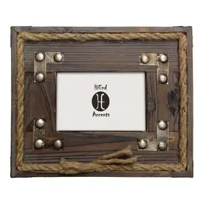 Wood w/ Metal Stripes & Rope Picture Frame