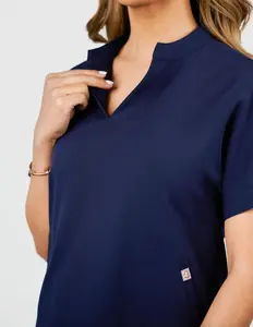 Orchid Three-Pocket Women's Navy Scrub Top