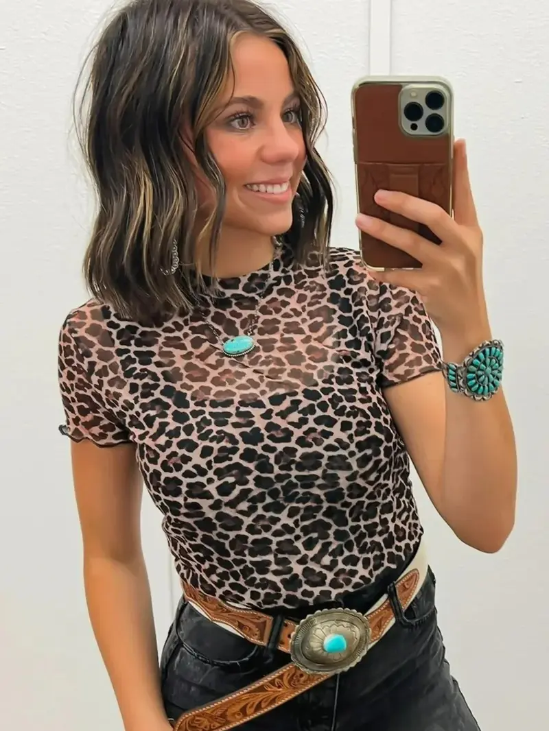 Leopard sheer top - TikTok Shop