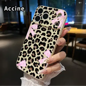 Straight Edge Phone Case for iPhone 17 15 16 14 Pro Max 13 12 11 XR XS Plus Air E  Leopard Bow Fantasy Pattern Anti-Scratch Shockproof TPU Bumper Drop-proof Cover Cellphone Protective