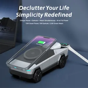 2025 Cybertruck Desktop Qi2 Charger 3-in-1 MagSafe Charging Station for iPhone 15W Iwatch 5W Airpods 2.5W Futuristic Collectible Showpiece Fast Wireless Dock - Electronic