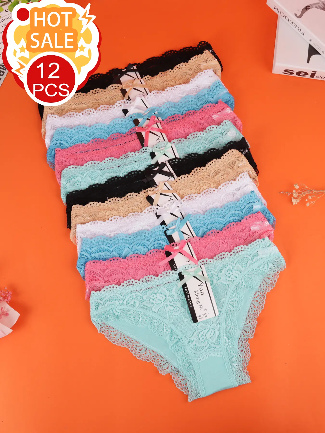 Women's 12-Piece Pure Cotton Panties Set - Basic Lingerie with Sexy Lace Crotch, Breathable Underpants, Soft Comfy Knicker for Womenswear