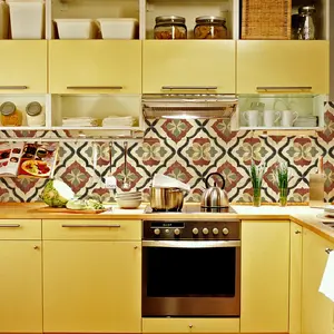 A set of 12 pieces (20*20cm*12pcs) yellow patterned ceramic tile wall stickers for beautifying kitchens, bathrooms and home decoration