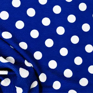 Bullet Printed Liverpool Textured Fabric 4 way Stretch Blue White Polka Dot P37