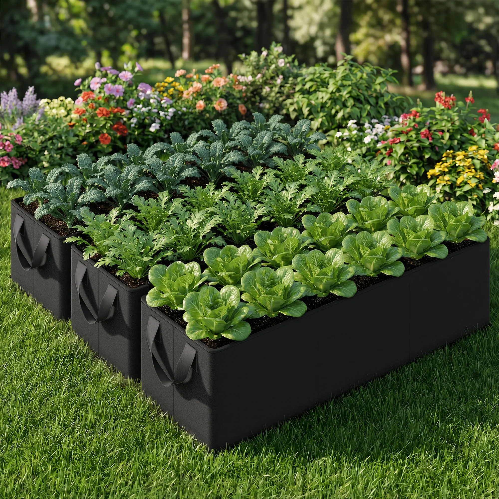 Large 6/8-compartment black divider garden bed set; elevated garden beds—durable, weather-resistant rectangular planting boxes with plant supports; ideal for indoor and outdoor use, vegetable and potato gardening, gardening supplies and equipment, spring