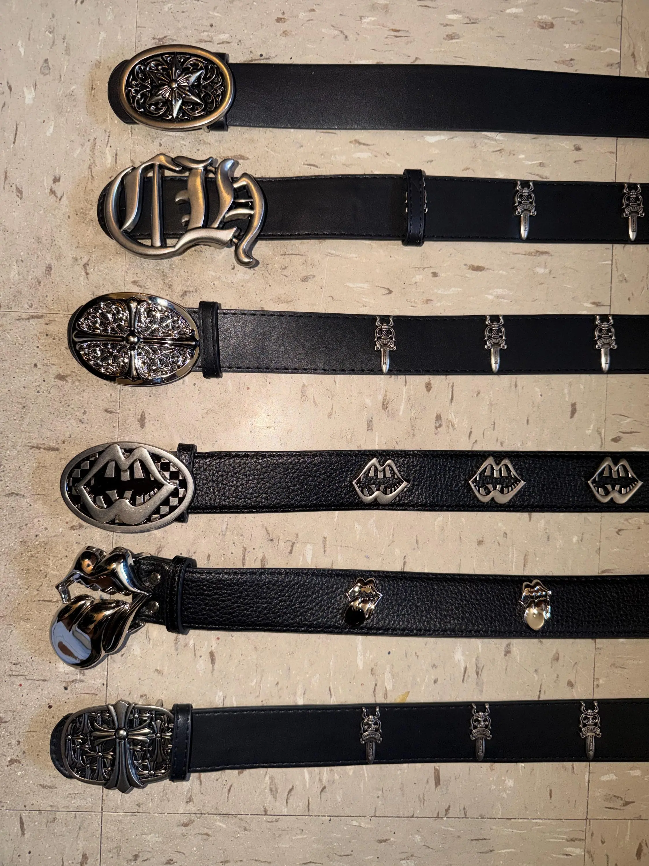 Black leather gothic belt