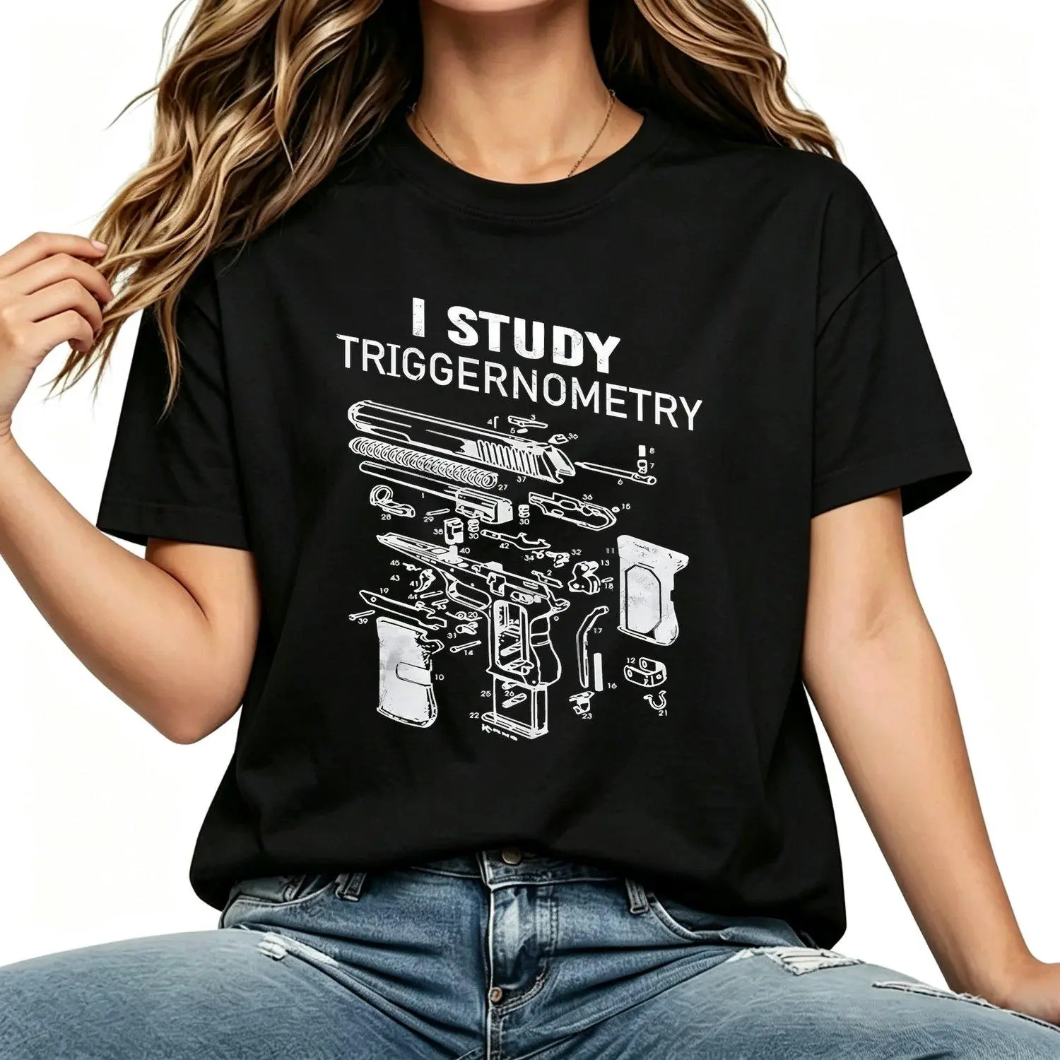 I Study Triggernometry Gun T Shirt Funny Firearm Second Amendment Gift Tactical Firearm Tee Pro Gun Rights Military Humor Apparel women