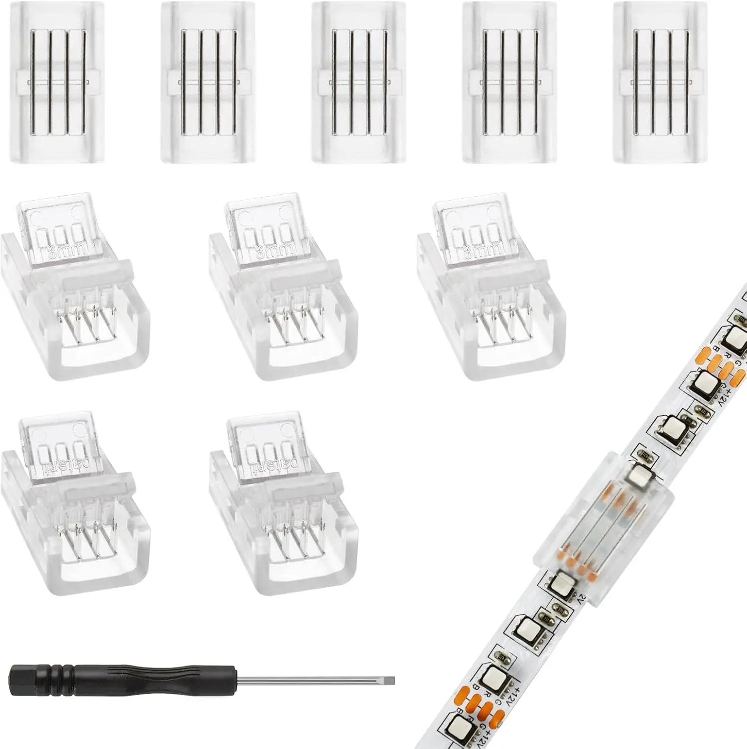 10Pcs 8mm 4 Pin LED Connectors, Strip to Strip RGB Connector for 8mm Wide Waterproof or Non-Waterproof SMD 5050/3528 RGB LED Strip Lights