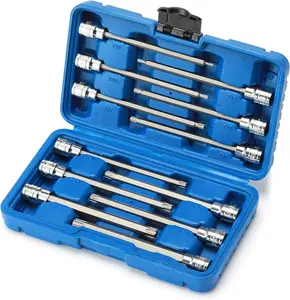 3/8"Drive Extra Long Torx Bit Socket Set, 12 count Torx  Bit Set, T10 to T60, Length: 150mm, CR-V&S2 Steel
