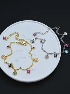 French Luxury Dopamine Colorful Four-Leaf Clover Bracelet for Women, Fashion High-Quality Simple Hand Jewelry, Retro Style Accessories