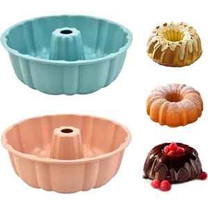 2 Pack 10 Inch Nonstick Silicone Cake Molds Baking Cake Pans for Jello Gelatin Cake Brownie and Bread (Pink+Blue)