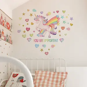 A new-style colorful unicorn rainbow star English inspirational dreamy DIY Stickers wall sticker (30*60cm) for living room, bedroom, princess room decoration background wall decal (M14609-NL)