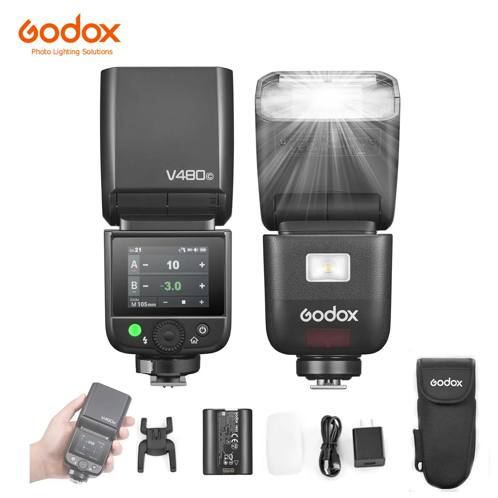 Godox V480 C V480-C TTL Flash for Canon Cameras, GN50 1/8000 HSS, 650 Full Power Flash, 1.7s Recycle Time, 2.4G Wireless, Built-in Modeling Light, 7.2V/2200mAh Li-ion Battery Touchscreen Speedlight, Flash Lights, Camera Holder Lights