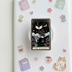 Vintage Tarot Style Phone Grip for Book Lovers - The Reader Aesthetic Phone Holder - Celestial Night Sky & Dragon Design - Cozy Reading Nook Accessories