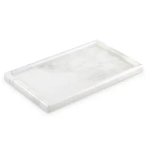 Koville Cork & Mill Marble Tray for Bathroom Countertop, Kitchen Counter, or Catchall - 12" x 7" Large Vanity Tray（Namib Fantasy） for Skincare or Perfume - Handcrafted Natural White Marble Stone Organizer