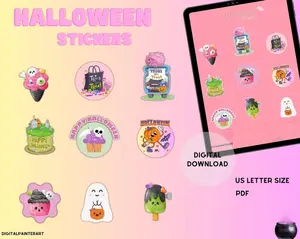 9 Digital Printable Stickers,Halloween Stickers, Printable Stickers,Kids Stickers,Digital Planner Stickers,Notes Stickers,Goodnotes Planner,
