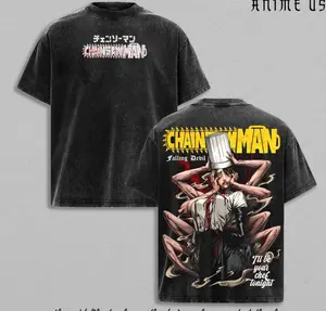 Chainsaw Man Falling Devil T-Shirt – Vintage Washed Makima Falling Devil Arc Graphic Tee, Dark Horror Anime Streetwear, Oversized Soft Cotton Unisex Casual Apparel, Gift for Chainsaw Man Fans 33R