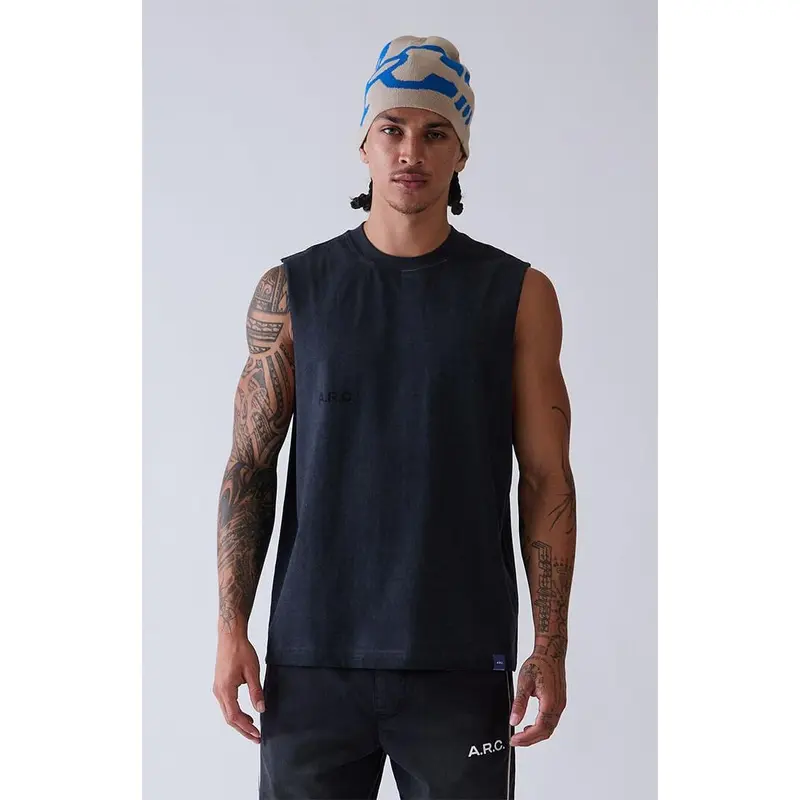 A.R.C. Men's Washed Black Vintage Wash Cut Off Muscle T-Shirt
