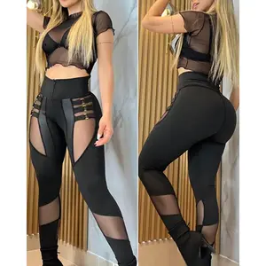 Women's Stretch Trousers with High Waist and Contrast Panel, Minimalist Comfy Fit, a Versatile Everyday Basic, Bottoms