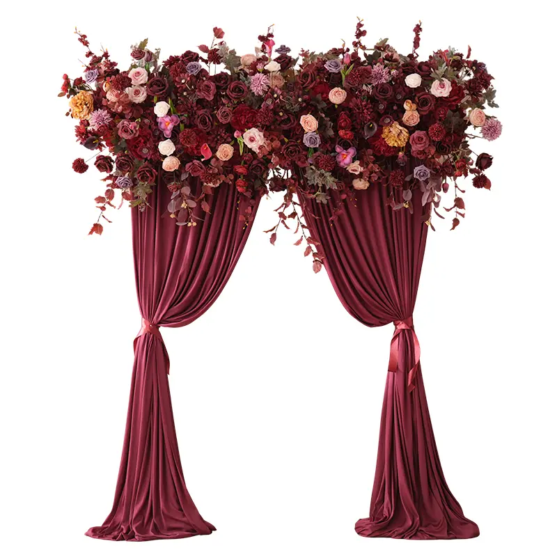S-A9058 Burgundy Artificial Rose Peony Hanging Flower Row Wedding Backdrop Supplies