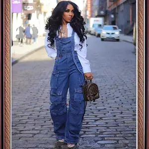 Women’s Loose Denim Overalls – Spring Street Fashion, Multi-Pocket Jumpsuit, Casual Fit