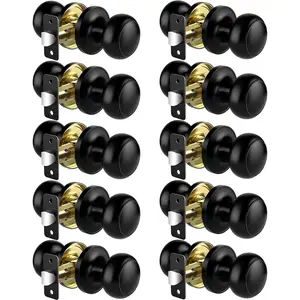 10 Pack Matte Black Non-Locking Interior Round Door Knobs, Keyless Reversible Door Handles for Hallway Closet, Fits Left/Right Handed Doors