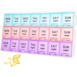 Large Weekly Pill Organizer 3 Times A Day,Travel Pill Cases ,Moisture-Proof 7 Day Pill Contaner,Medicine Pill Organizer, Portable for Pills Vitamin Fish Oil Supplements