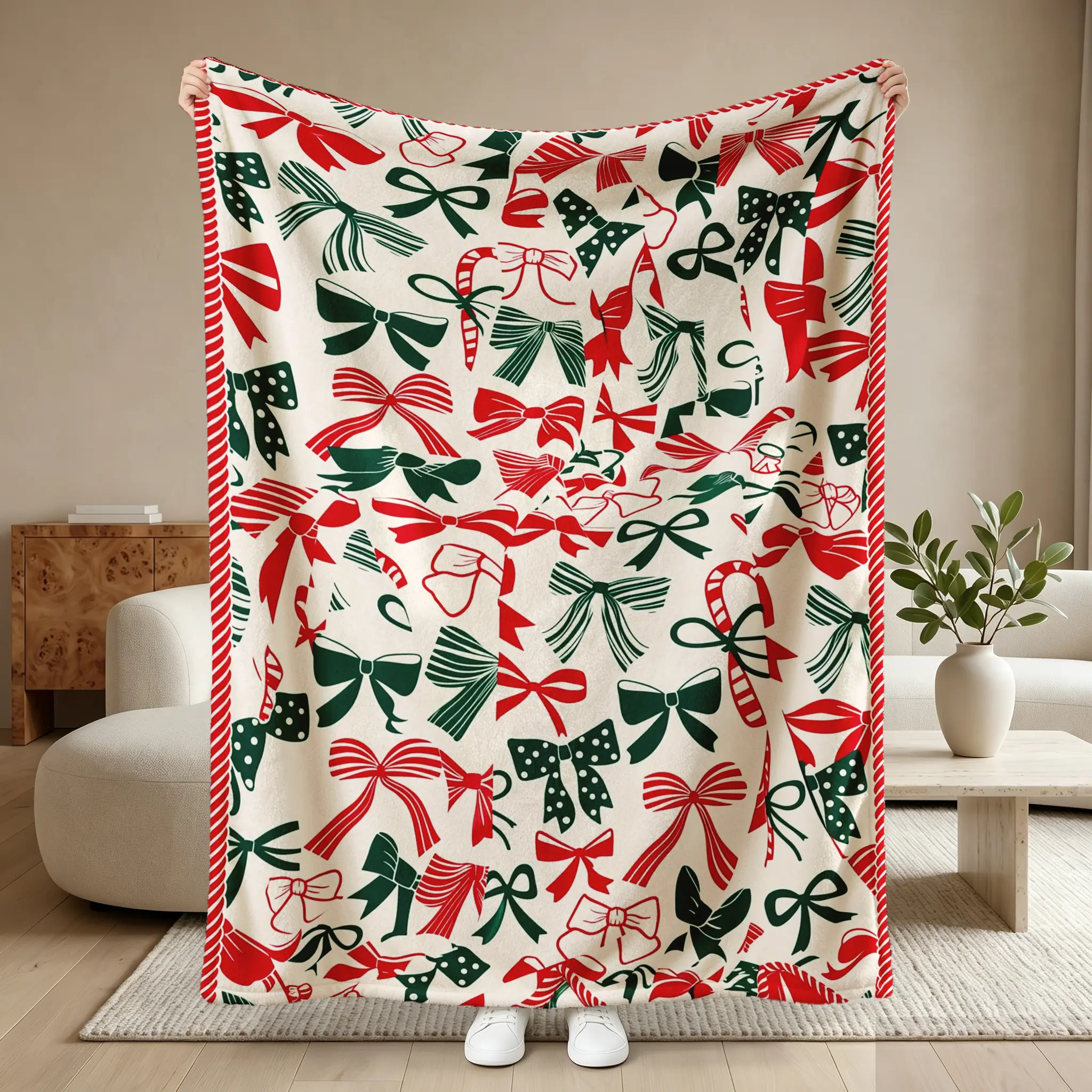 Kringle Express 60x80 Holiday Printed Throw with Border