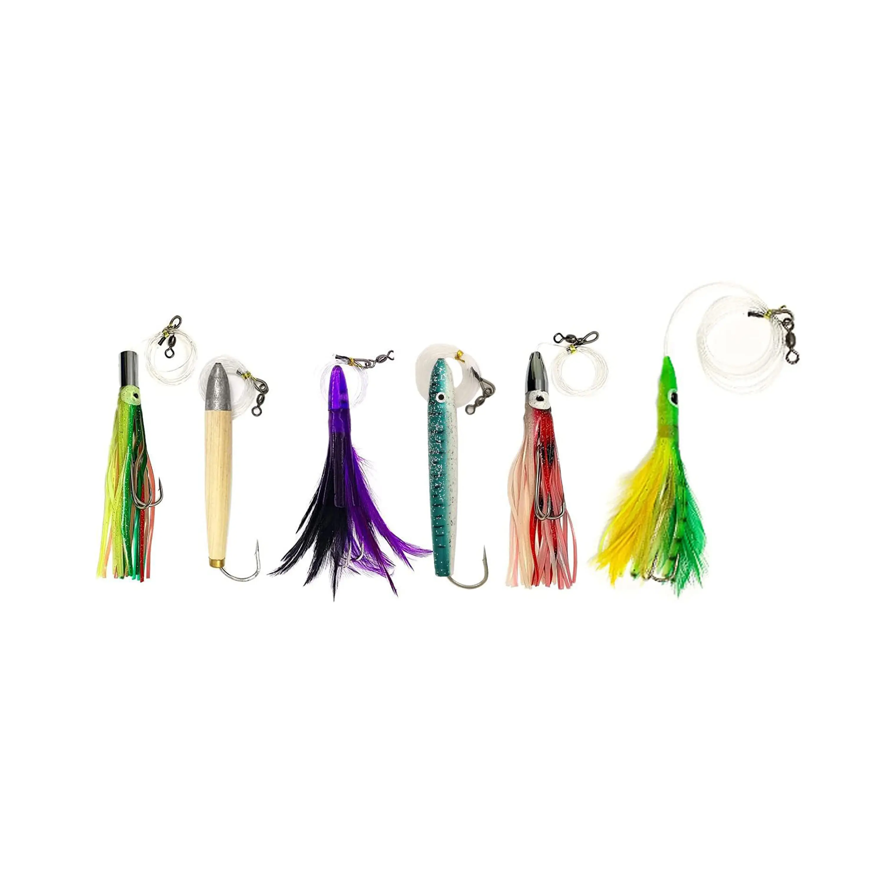 Cedar Plug Tuna Feather Jet Head Trolling Lures 6 Pieces Combo C