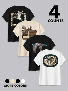 Men's Regular Fit Duck & Casual Letters Print Round Neck Tee, Casual Short Sleeve Crew Neck T-shirt for Summer, Fashion Men's Top for Daily Wear, Tropical