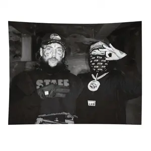 Suicideboys Black-and-White Rap Duo Polyester Print Wall Flag, Casual Classic Underground Hip Hop Grunge Aesthetic Music Room Wall Decoration Tapestry, Machine Washable Home Decor Accessory