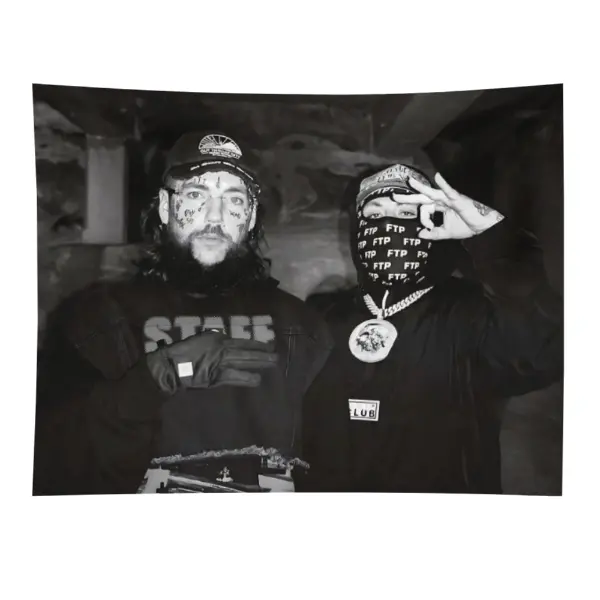 Suicideboys Black-and-White Rap Duo Polyester Print Wall Flag, Casual Classic Underground Hip Hop Grunge Aesthetic Music Room Wall Decoration Tapestry, Machine Washable Home Decor Accessory