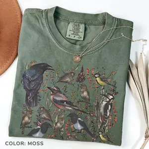 Comfort Colors Retro Boho Bird TShirt, Cottagecore T-Shirt, Naturecore Tee, bird flower t-shirt, nature lover gift, gift for mom