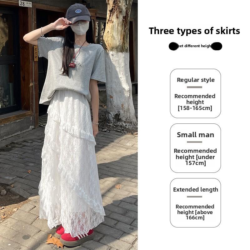 2025 Lace Skirt Women's Summer White A- line Dress Cake Dress Maxi Skirts