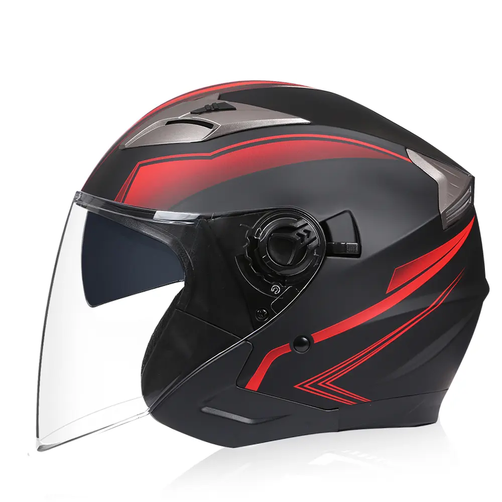 GJH Open Face Motorcycle Helmet DOT Approved Double Lens Handmade Jet Half Face Scooter Helmet Modular Motorbike Helmet High Quality Unisex Four Seasons Helmet for Safety Riding