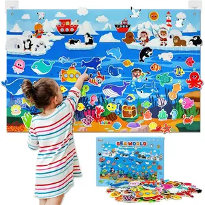 70 Pcs Ocean Felt Story Board Set, 43x28 inch Interactive Felt Story, Fuzzy Flannel Board, Preschool Storytelling, Classroom Educational Learning Play Kit, Interactive Teaching Kit