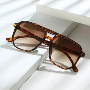 1 Pair Aviator Style Fashion Glasses with Square Frame and Double Bridge in Saddle Brown, Bohemian Vacation Sunglasses Suitable for Women's Summer Beach Trip, Outdoor Casual Wear, Street Snap Photos, Autumn Winter Clothing Matching Accessories