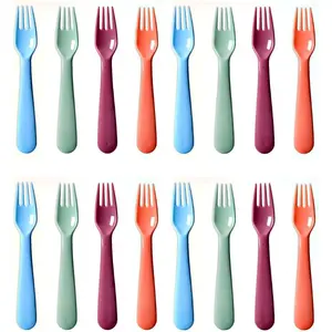 16Pcs Kids Plastic Forks Macaron-Colored Reusable Toddler Silverware Set BPA Free Dishwasher Safe Ideal for School Lunch Camping Travel Party Favors