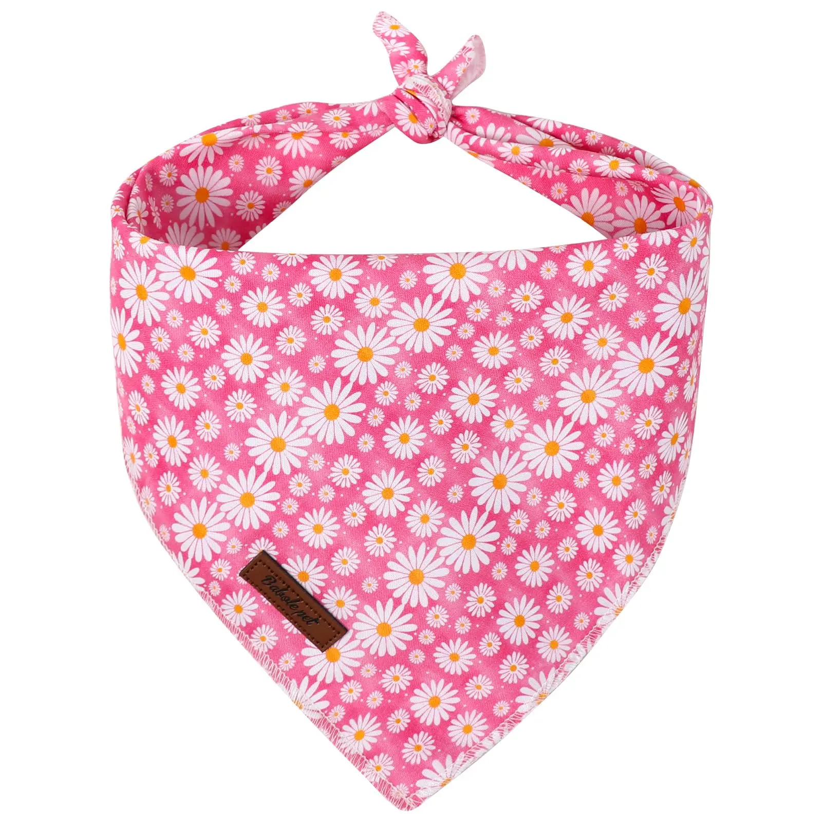 Pink Daisy Spring Dog Cotton Triangular Neck Bandana - Washable, Comfortable, Adjustable Pet Bib Kerchief for Small, Medium, Large Dogs