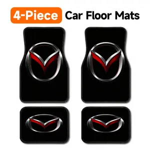 4-Piece Mazda Car Floor Mats, Universal Fit All Weather Heavy Duty Automotive Floor Liners, Black Anti-Slip Stain Resistant Durable Carpets with Red Mazda Emblem Graphic, Easy to Clean Front & Rear Foot Mats for Most Cars, SUVs, Trucks & Sedans